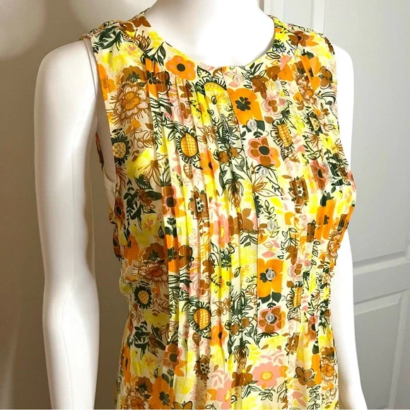 ModCloth S Buttercup Retro Floral Print Chiffon Pleated Shift Dress EUC 60s Mod - Picture 2 of 12